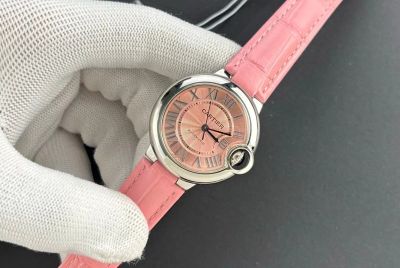 Cartier Ballon Bleu De 33mm Japan NH05 Automatic Movement Sapphire Glass Pink Dial Pink Leather Strap Watch